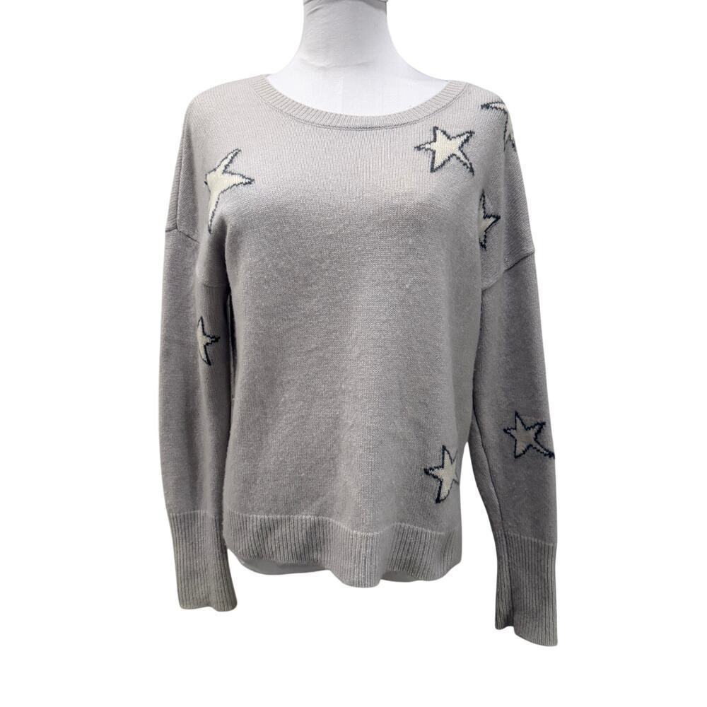 Magaschoni Cashmere Star Sweater Gray Crewneck Soft Luxury Small Luxe Soft